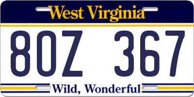 WV license plate 8OZ367