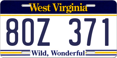WV license plate 8OZ371