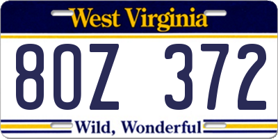 WV license plate 8OZ372