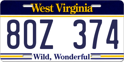WV license plate 8OZ374
