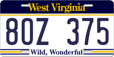 WV license plate 8OZ375