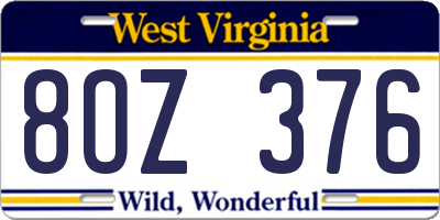 WV license plate 8OZ376