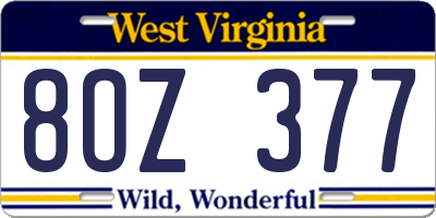 WV license plate 8OZ377