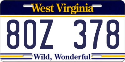 WV license plate 8OZ378