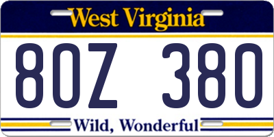 WV license plate 8OZ380