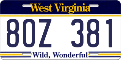 WV license plate 8OZ381