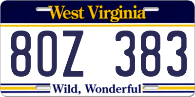 WV license plate 8OZ383