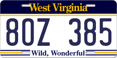 WV license plate 8OZ385