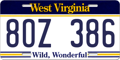 WV license plate 8OZ386