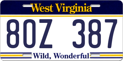 WV license plate 8OZ387