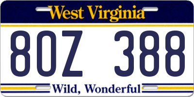 WV license plate 8OZ388