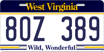 WV license plate 8OZ389