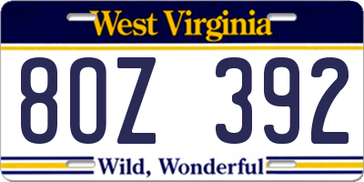 WV license plate 8OZ392