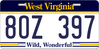WV license plate 8OZ397