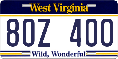 WV license plate 8OZ400