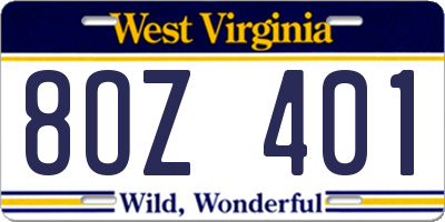 WV license plate 8OZ401