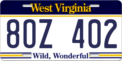 WV license plate 8OZ402