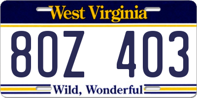 WV license plate 8OZ403