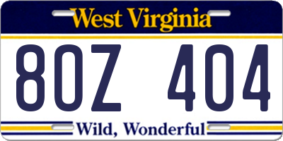 WV license plate 8OZ404