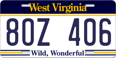 WV license plate 8OZ406