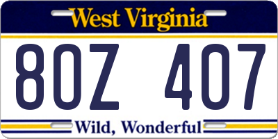 WV license plate 8OZ407