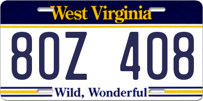 WV license plate 8OZ408