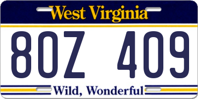 WV license plate 8OZ409