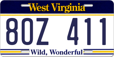 WV license plate 8OZ411