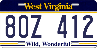 WV license plate 8OZ412