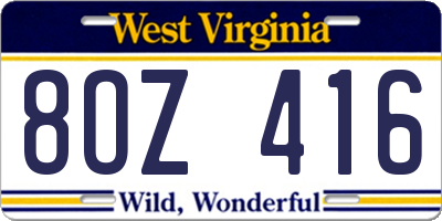 WV license plate 8OZ416