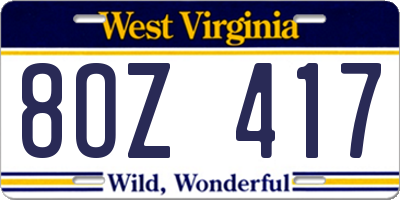 WV license plate 8OZ417