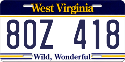 WV license plate 8OZ418