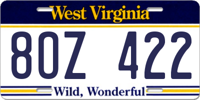 WV license plate 8OZ422