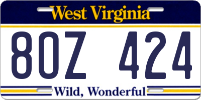 WV license plate 8OZ424