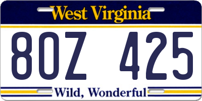 WV license plate 8OZ425