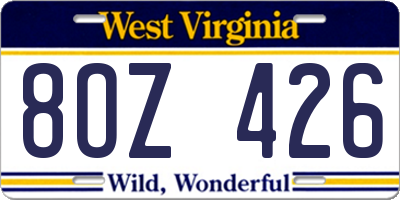 WV license plate 8OZ426