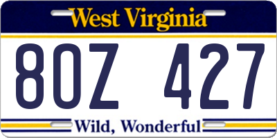 WV license plate 8OZ427