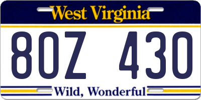 WV license plate 8OZ430