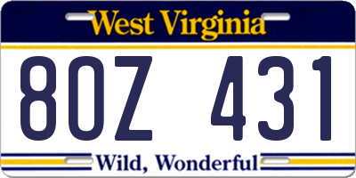 WV license plate 8OZ431
