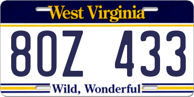 WV license plate 8OZ433
