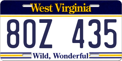 WV license plate 8OZ435