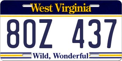 WV license plate 8OZ437