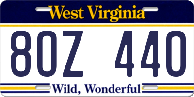 WV license plate 8OZ440