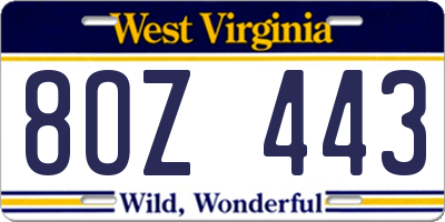 WV license plate 8OZ443