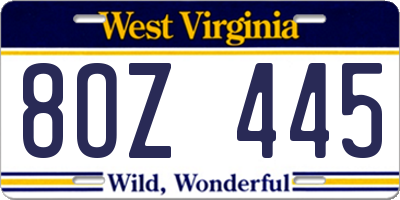WV license plate 8OZ445