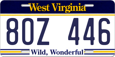 WV license plate 8OZ446
