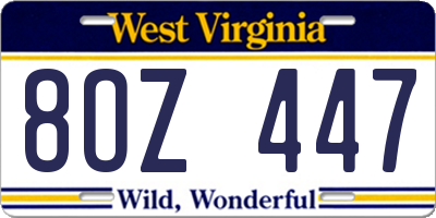 WV license plate 8OZ447