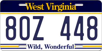 WV license plate 8OZ448