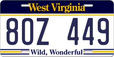 WV license plate 8OZ449
