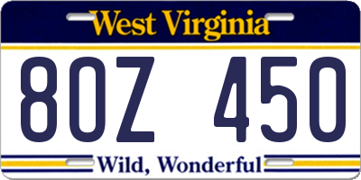 WV license plate 8OZ450